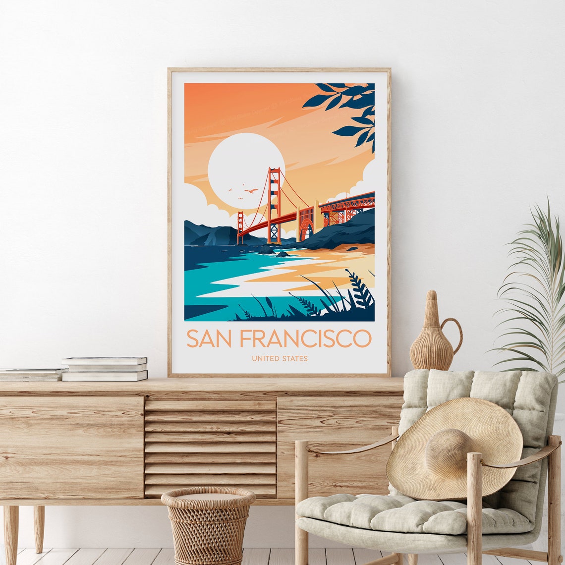 Iconic San Francisco Golden Gate Bridge Sunset Bay Scene Poster