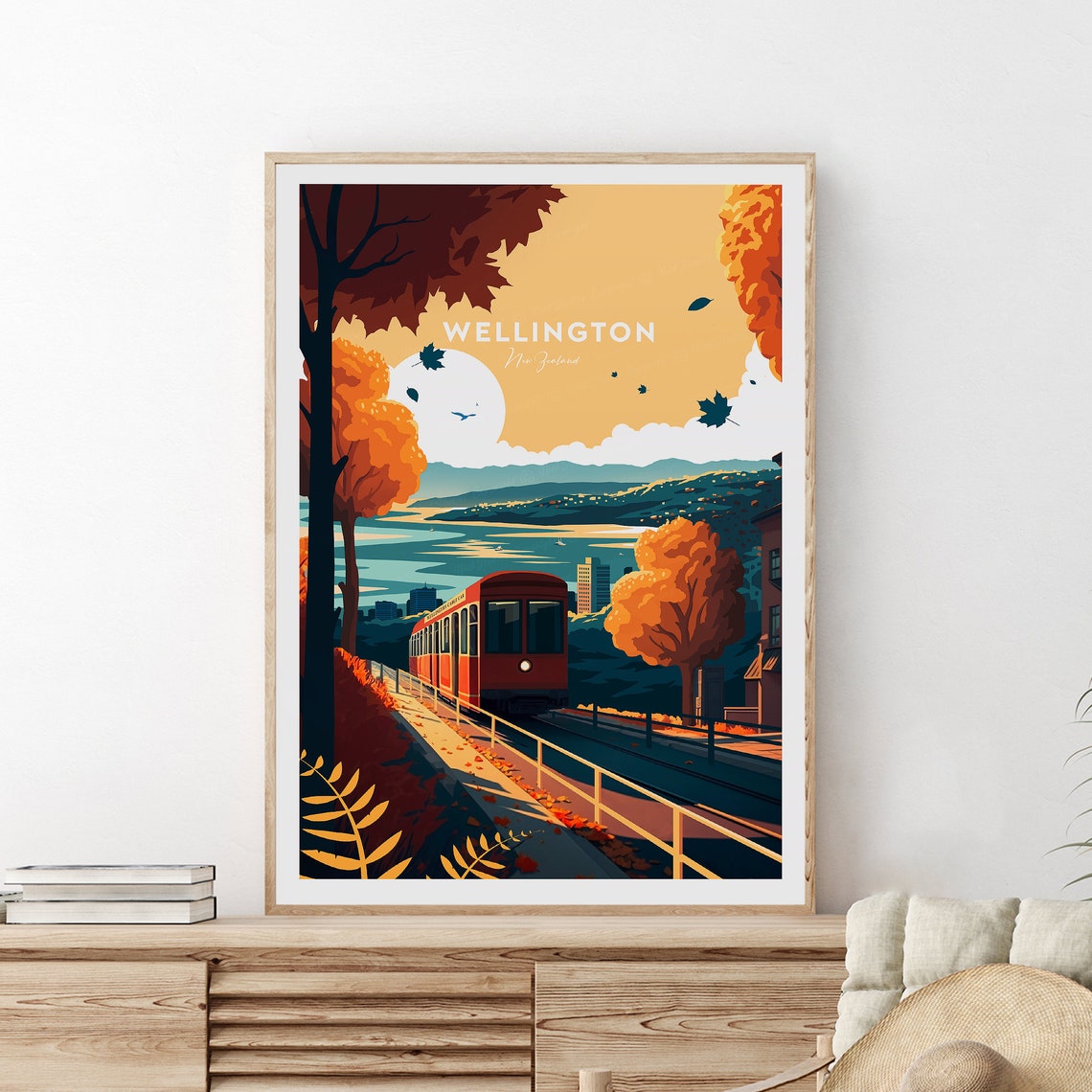 Wellington Evening Traditional Travel Print New Zealand Wellington Poster New Zealand Print Wedding Gift Birthday
