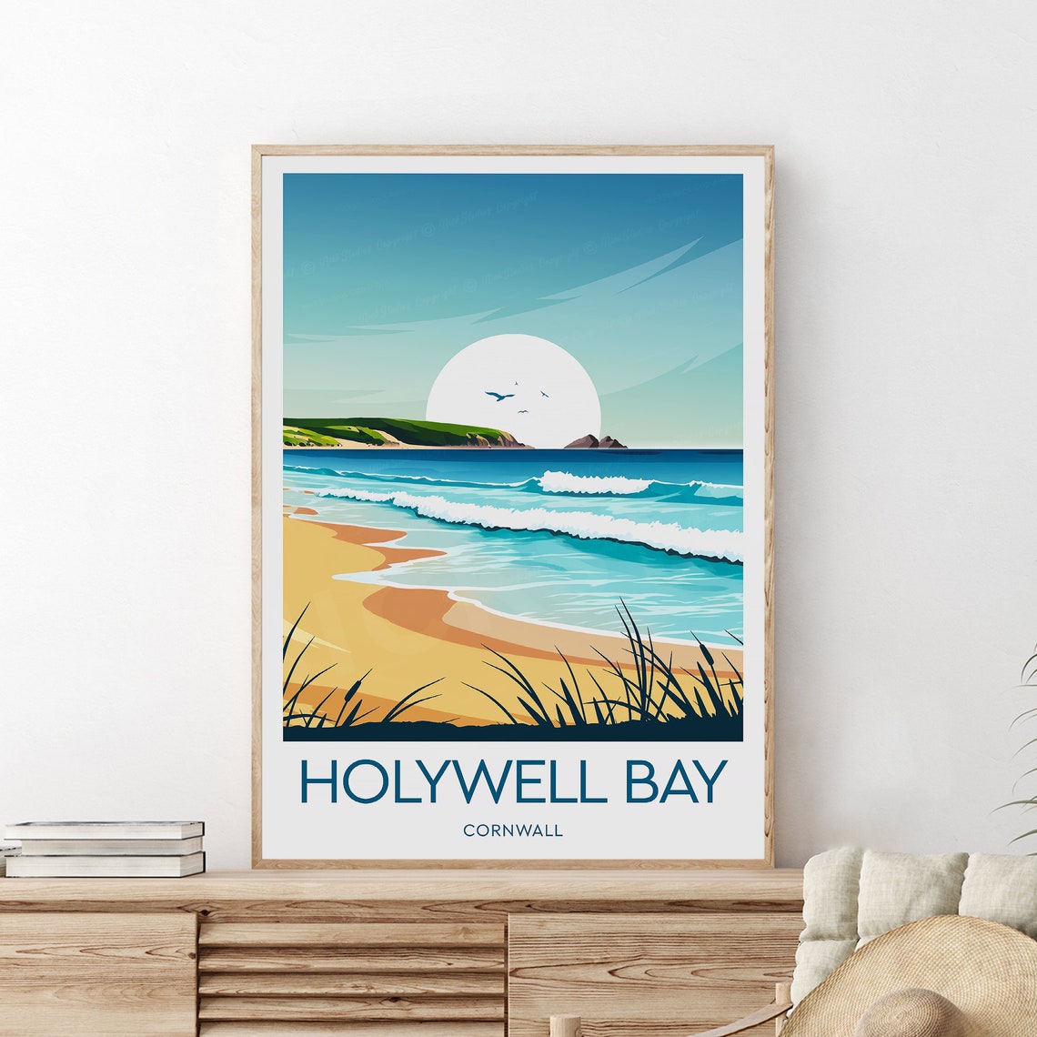 Holywell Bay Cornwall Rolling Waves Beach Dunes Seaside Travel Poster - Image 2