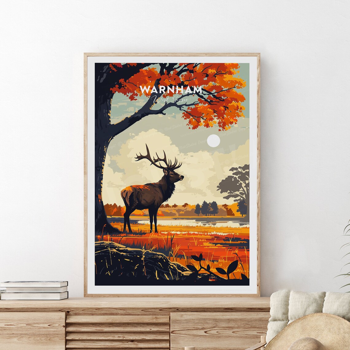Warnham West Sussex Stag in Glowing Autumn Parkland Travel Poster