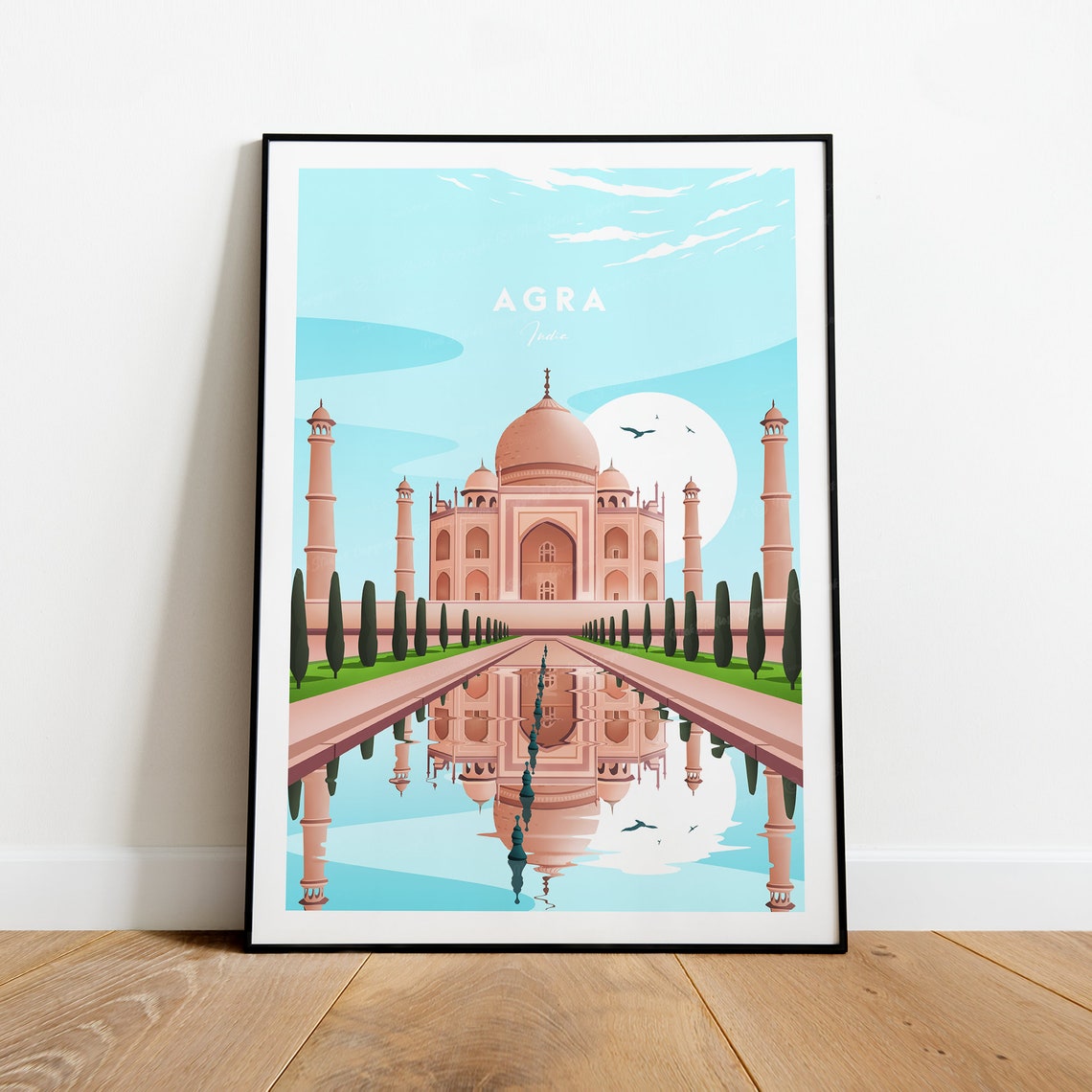 Agra Taj Mahal India Landmark Sunset Reflection Travel Poster - Image 2