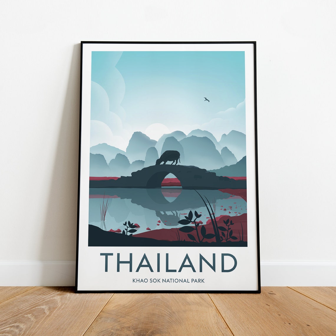 Khao Sok National Park Thailand Elephant Misty Karst Scenic Poster
