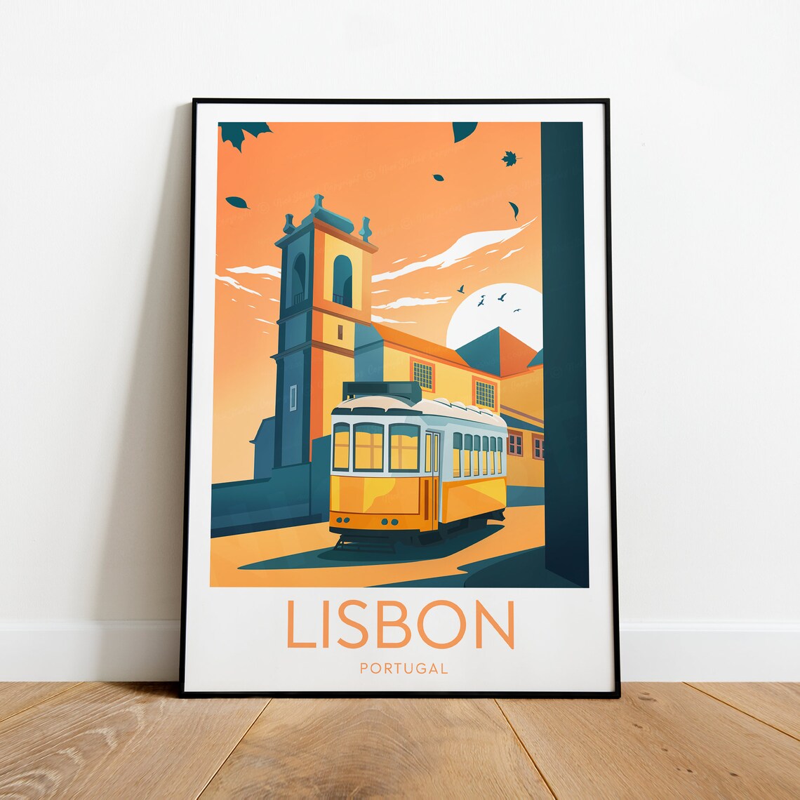 Lisbon Portugal Sunset Tram Alfama Street Vintage Travel Poster - Image 2