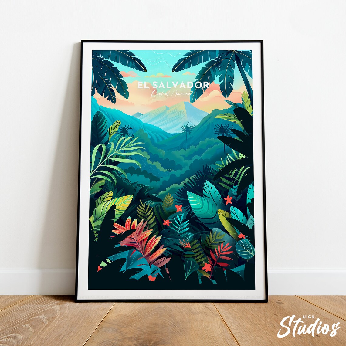 El Salvador Central America Traditional Jungle Travel Poster Art