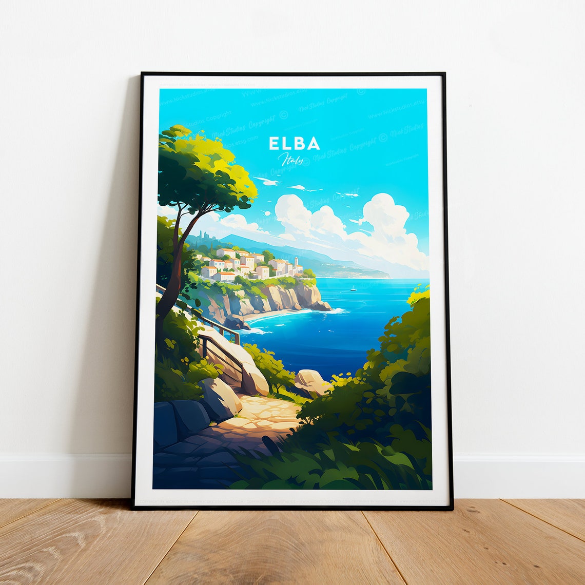 Elba Italy Cliffside Coastline Mediterranean Island Travel Poster - Image 2
