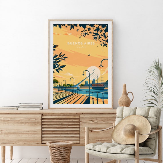 Buenos Aires Argentina Womens Bridge Sunset Boardwalk Travel Poster