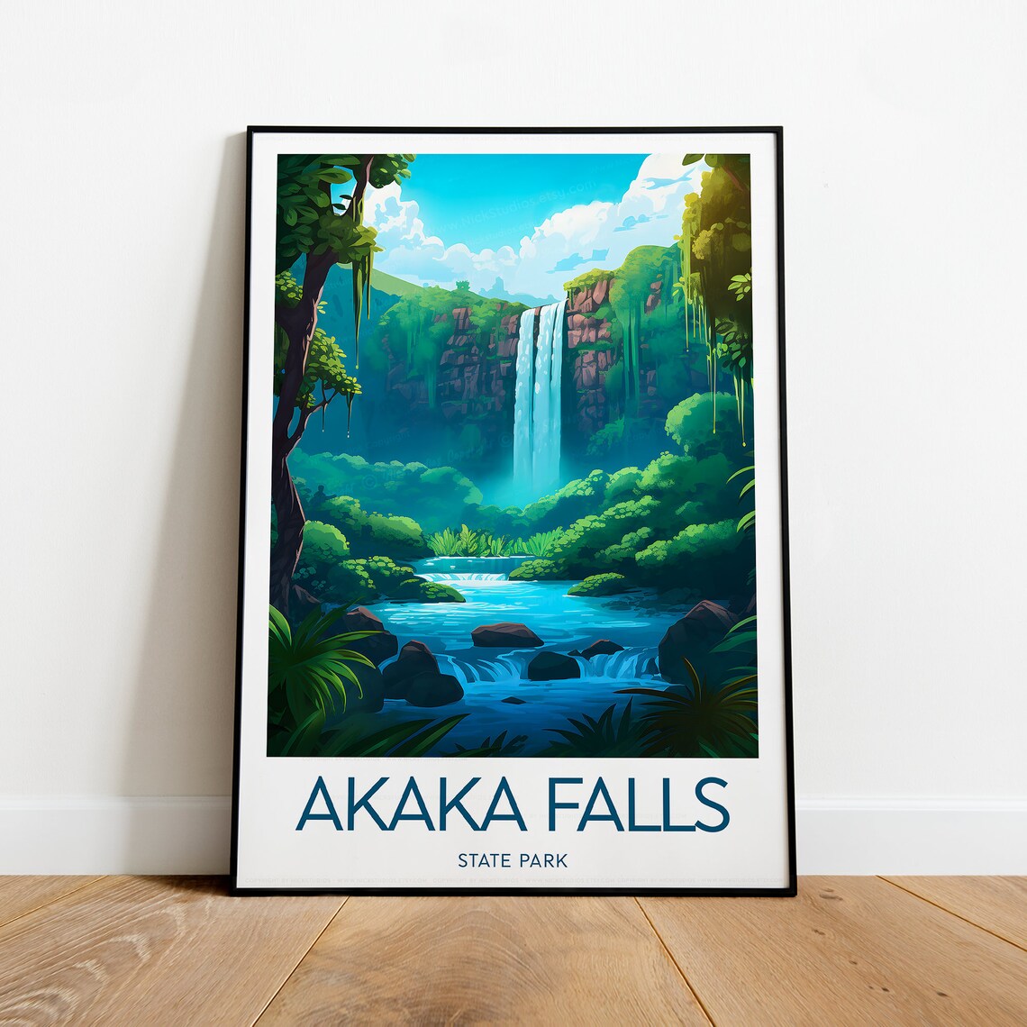 Akaka Falls State Park Moody Night Waterfall Hawaii Travel Poster