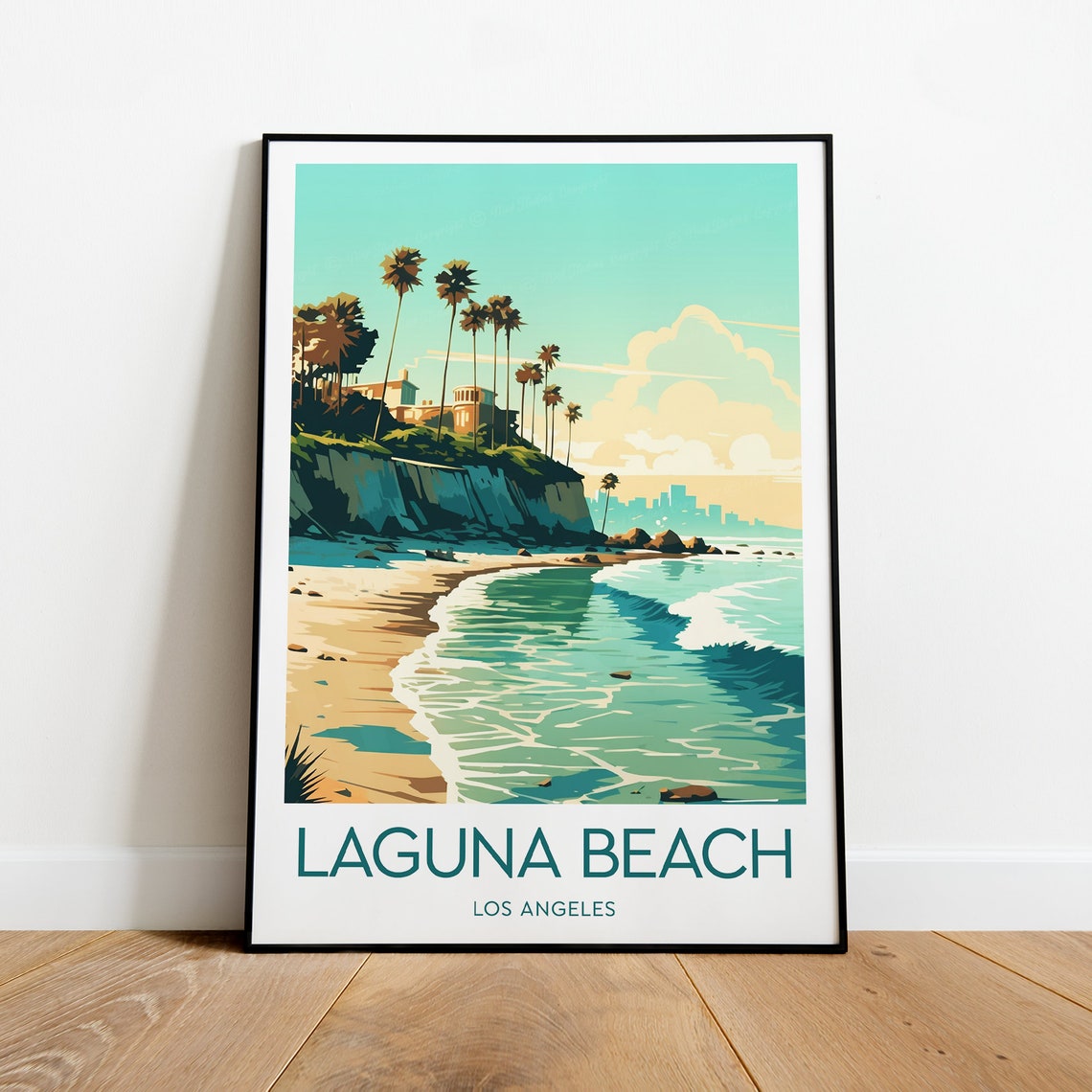 Laguna Beach Los Angeles California Palm Cliffs Vintage Travel Poster