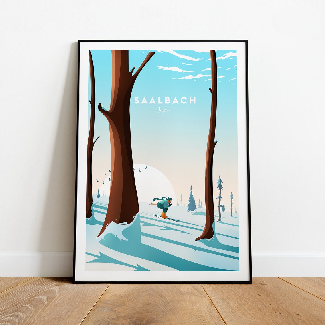 Saalbache Ski Traditional Travel Print Austria