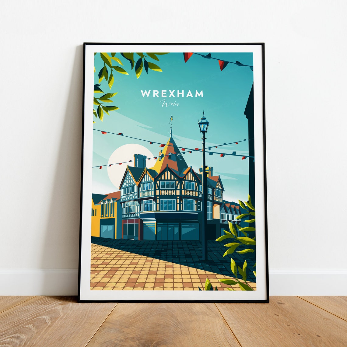 Wrexham Wales Historic Timber Framed Town Street Travel Poster - Image 2