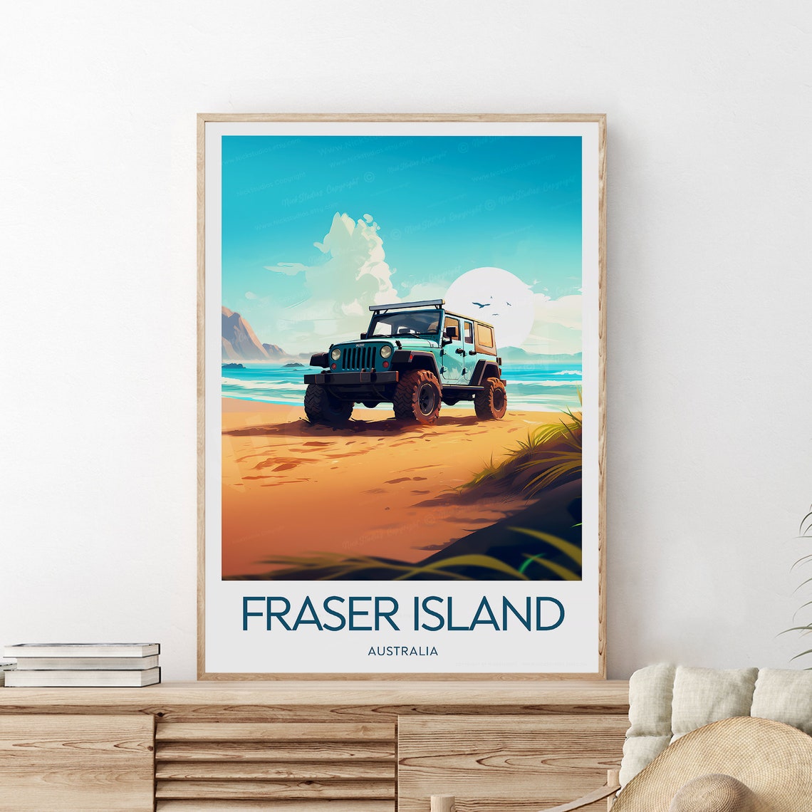 Fraser Island Australia Beach 4x4 Jeep Adventure Travel Poster