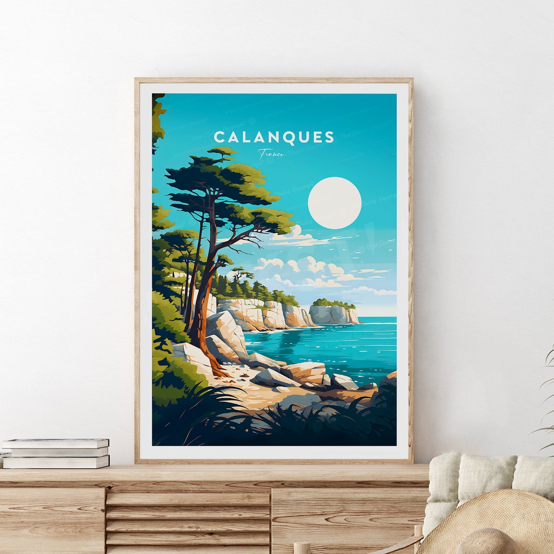 Calanques France Pine Tree Rocky Coast Turquoise Sea Travel Poster - Image 2