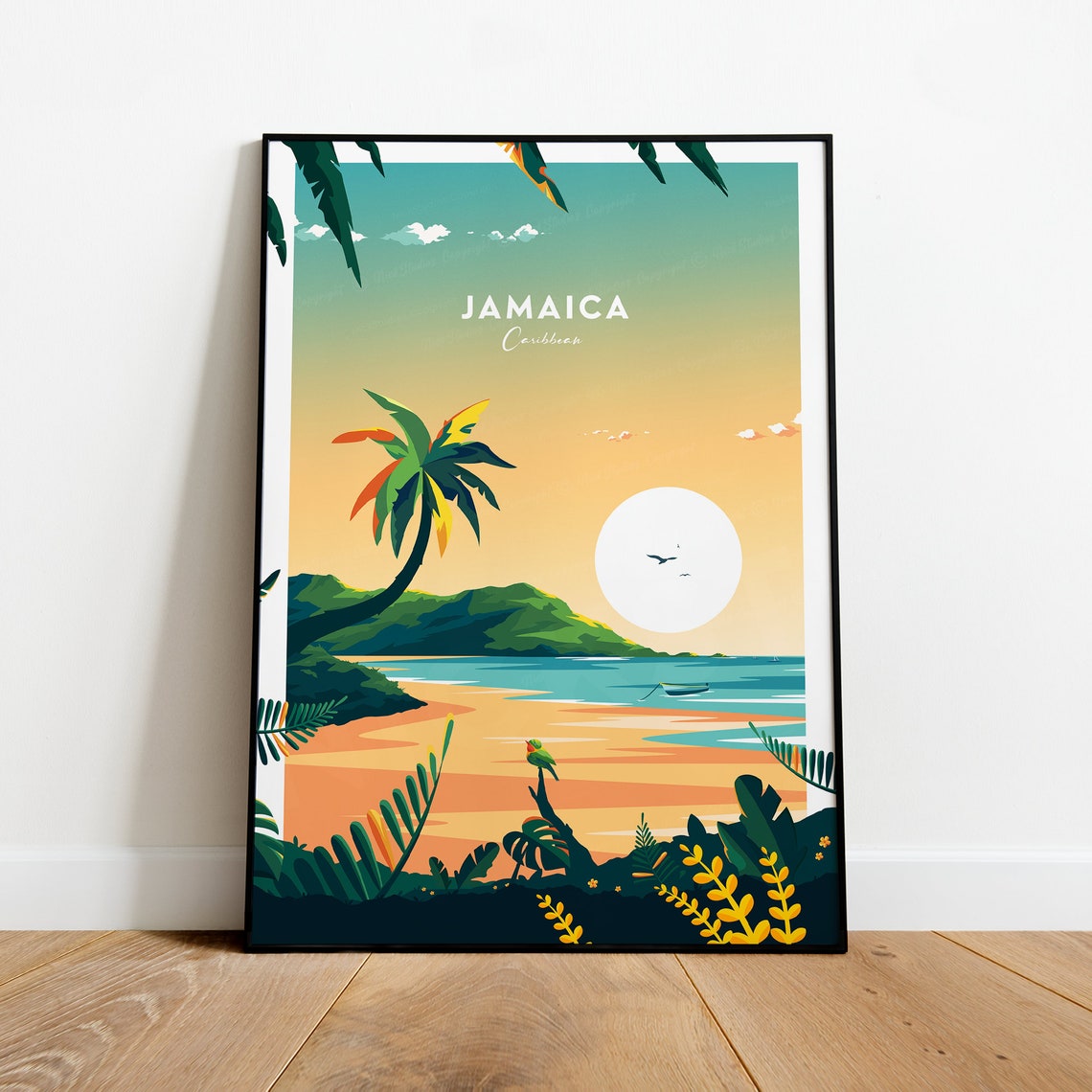 Jamaica Caribbean Sunset Beach Palm Tropical Paradise Poster