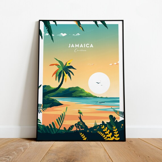 Jamaica Caribbean Sunset Beach Palm Tropical Paradise Poster