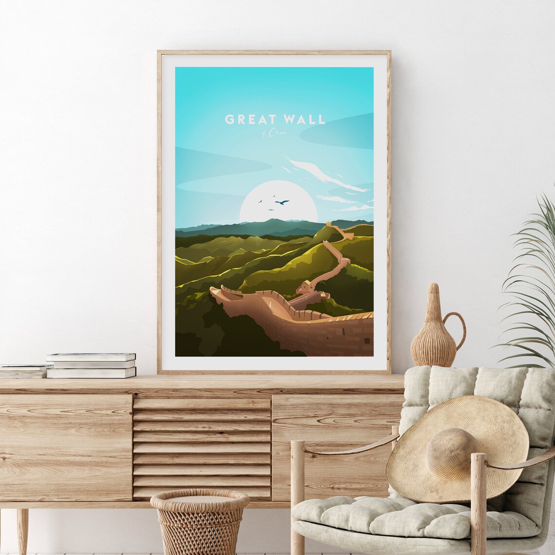 Great Wall of China Sunrise Over Green Hills Vintage Travel Poster - Image 2