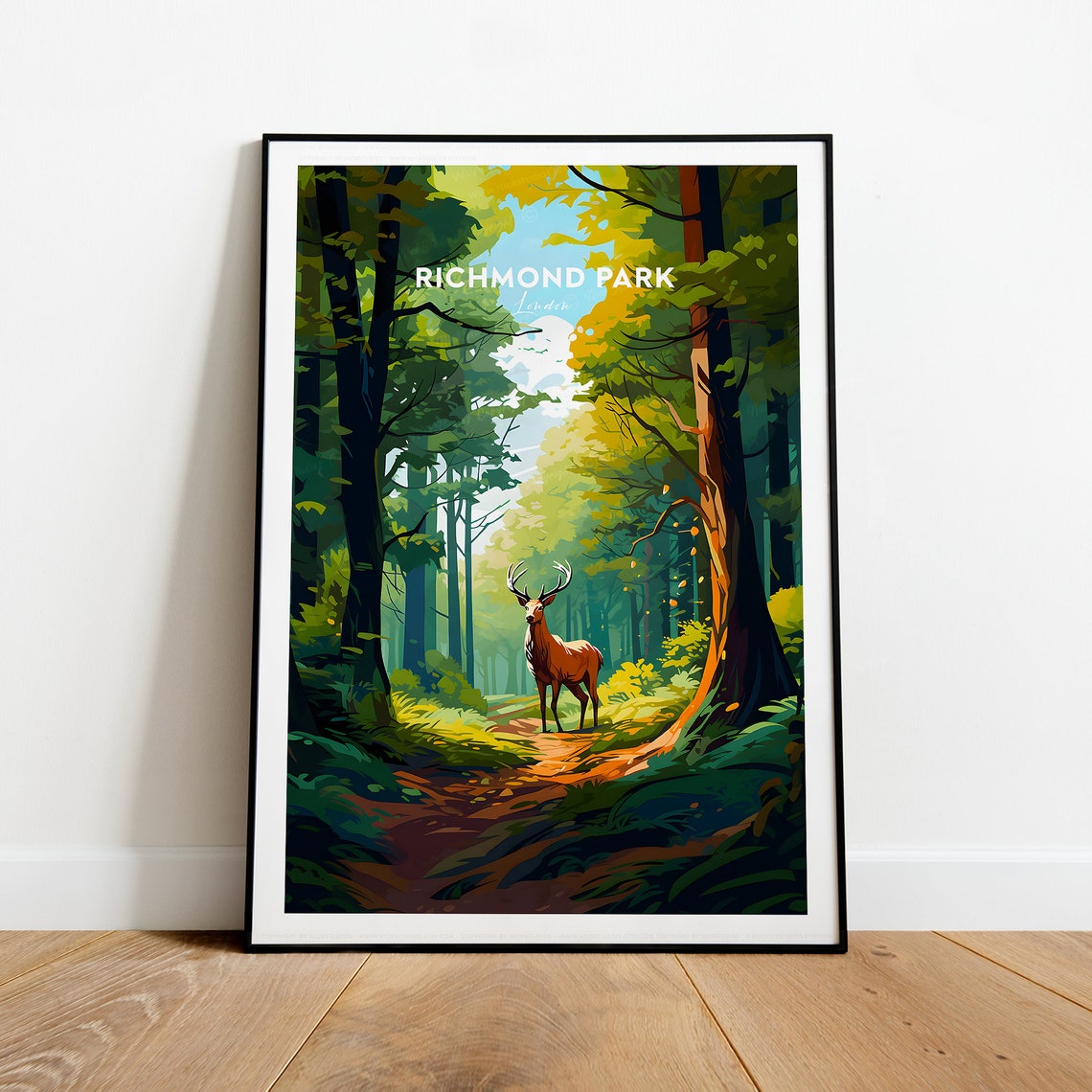 Richmond Park London Deer Stag In Sunlit Forest Glade Travel Poster - Image 2