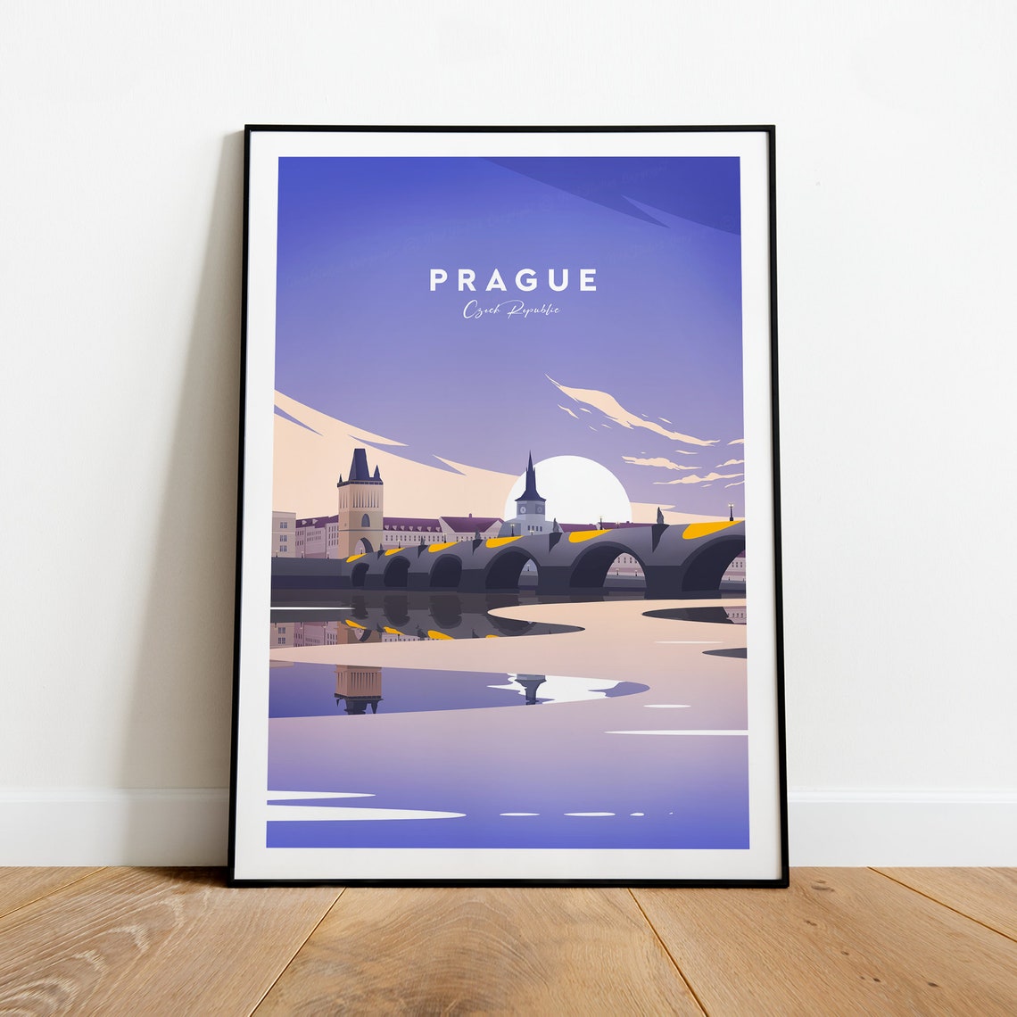 Prague Czech Republic Charles Bridge Dusk River Glow View Poster - Image 2