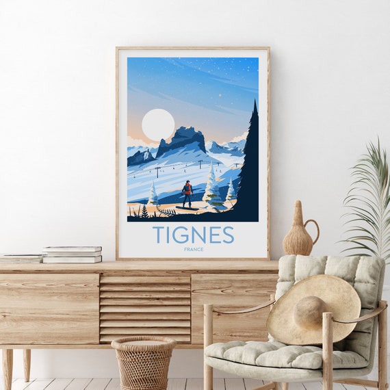 Tignes Travel Print France Tignes Poster Ski Poster Ski Resort Print Tignes Ski Wedding Gift Birthday