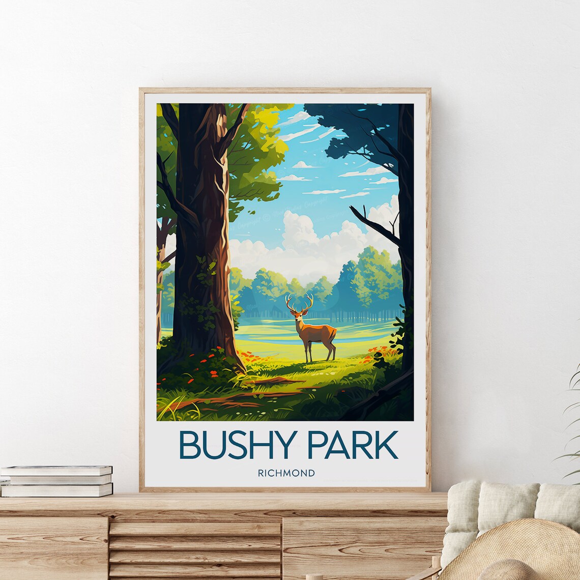 Bushy Park Richmond Royal London Stag Deer Woodland Travel Poster