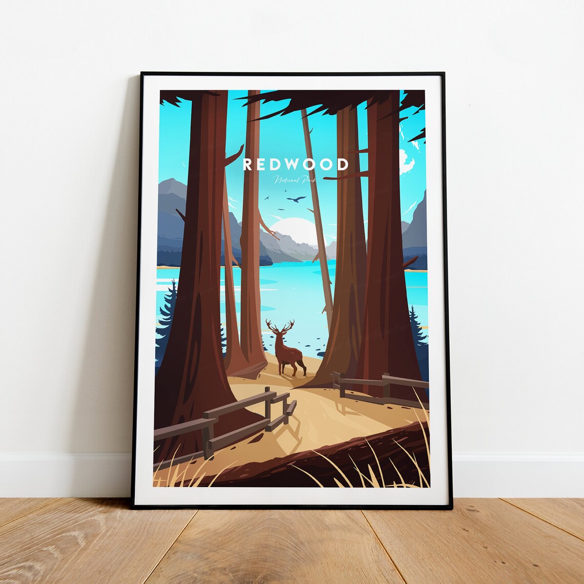 Redwood National Park Giant Redwood Trees Elk Lake View Poster