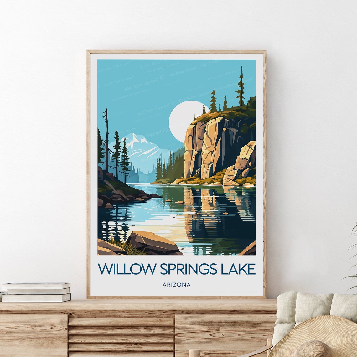 Willow Springs Lake Arizona Pine Cliffs Reflection Travel Poster - Image 2