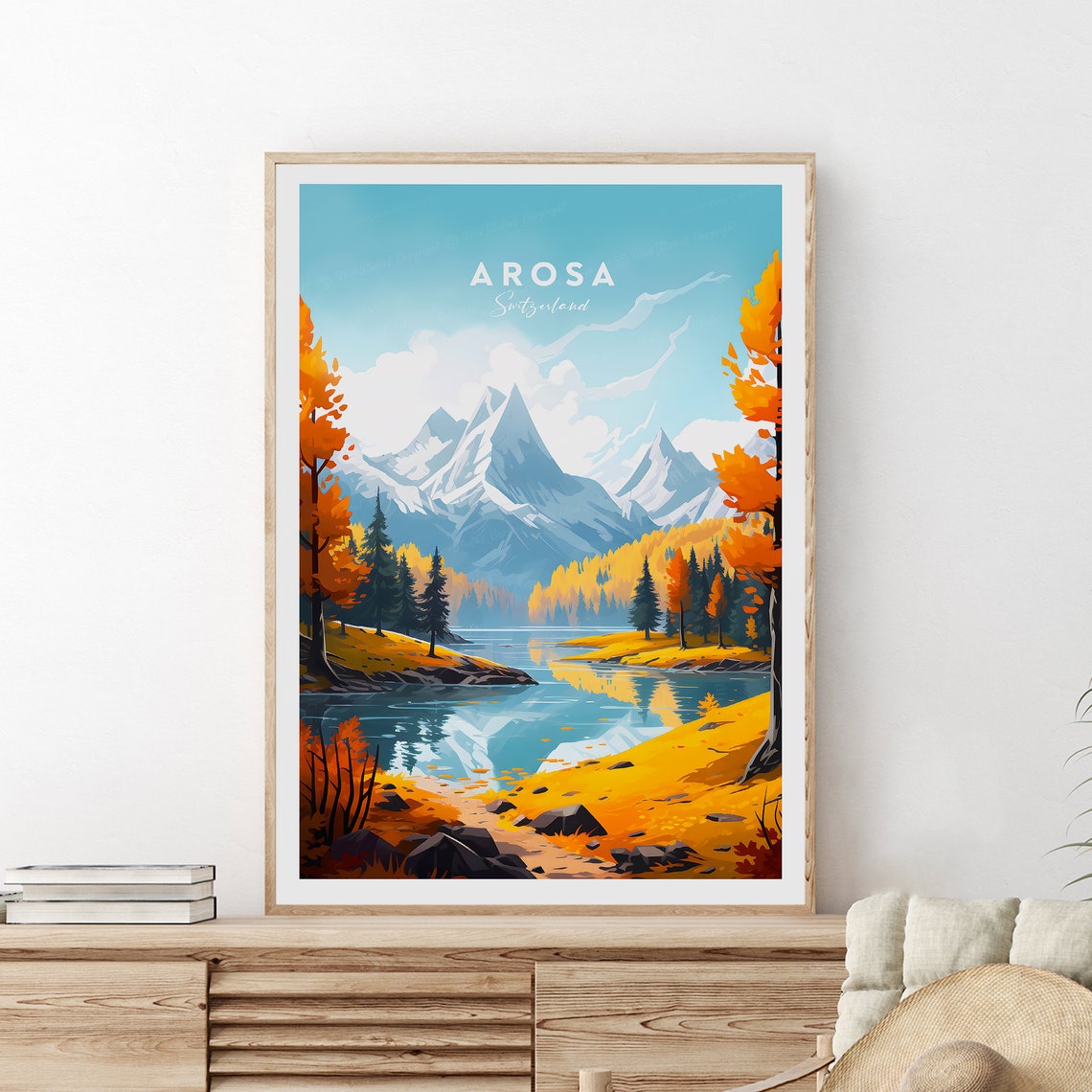 Arosa Switzerland Fall Foliage Peak Lake Alpine View Travel Poster