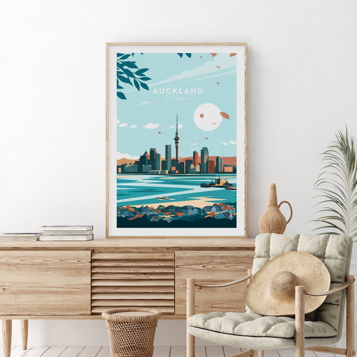 Auckland Traditional Travel Print New Zealand Auckland Poster New Zealand Print Wedding Gift Birthday