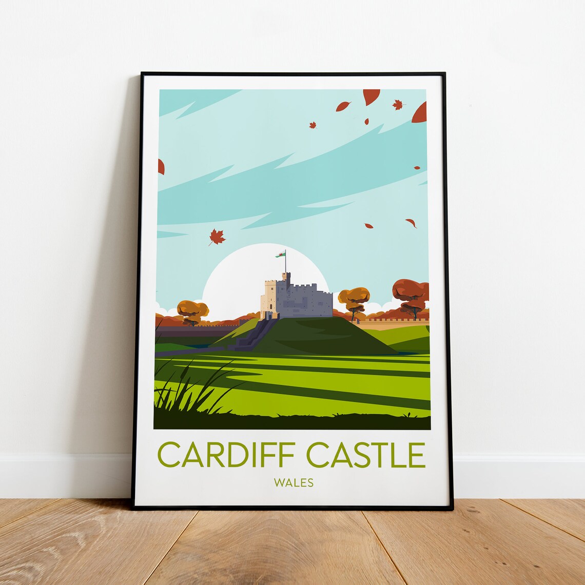 Cardiff Castle Wales Autumn Season Medieval Landmark Travel Poster - Image 2