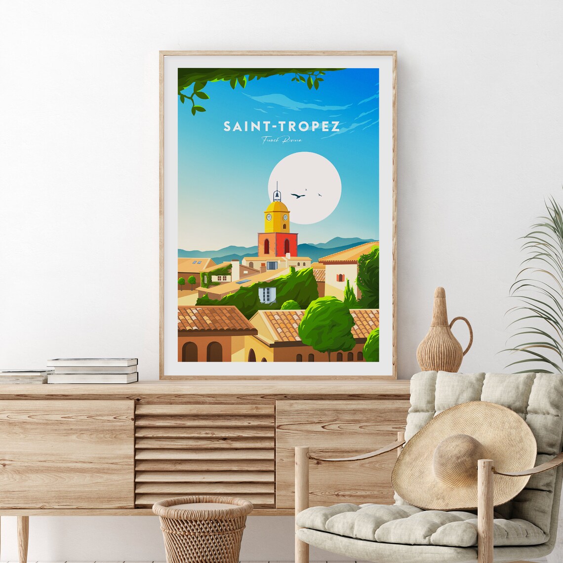Saint Tropez French Riviera Village Church Bell Tower Travel Poster