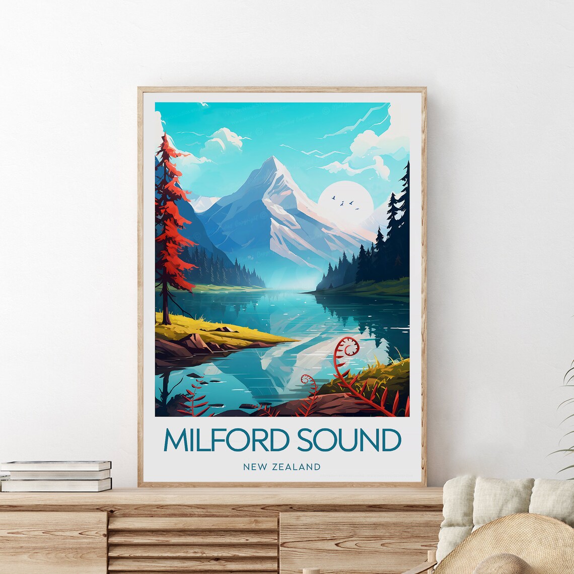 Milford Sound New Zealand Mountain Lake Alpine Scenery Travel Poster - Image 2