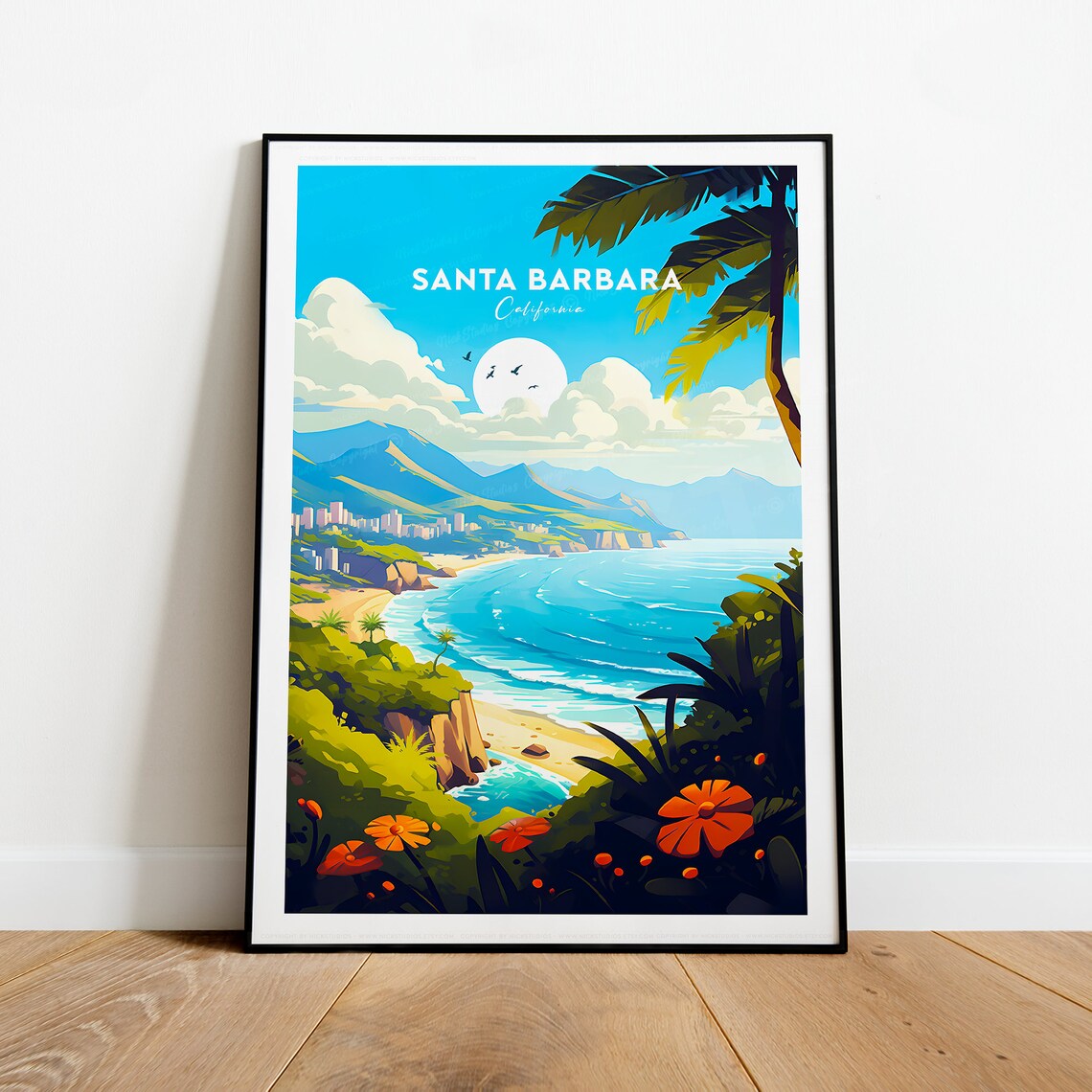 Santa Barbara California Coast Cliffs Sunset Vintage Travel Poster - Image 2