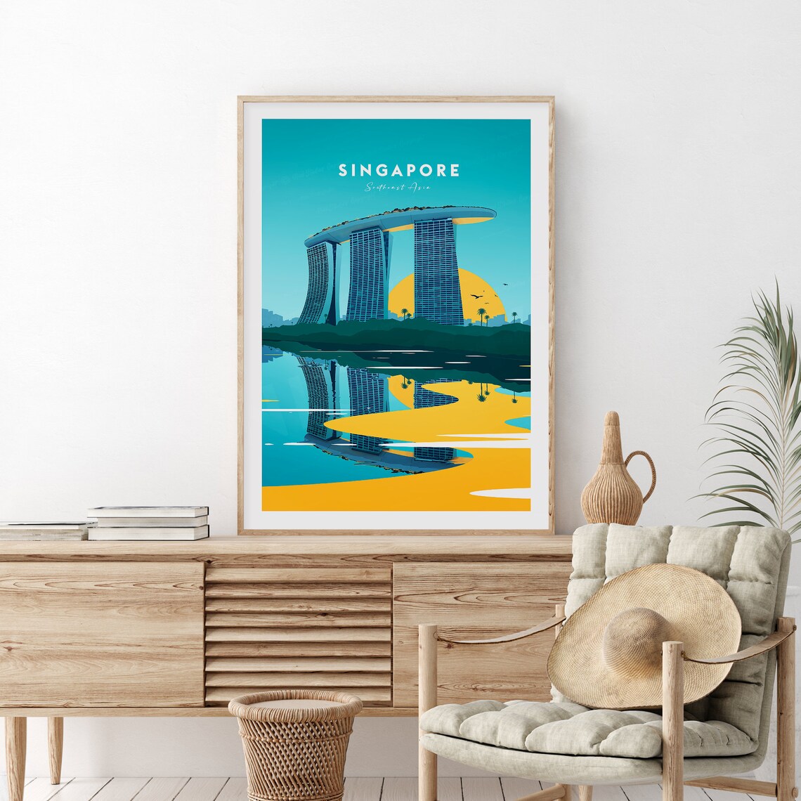 Singapore Marina Bay Sands Blazing Golden Skyline Travel Poster - Image 2