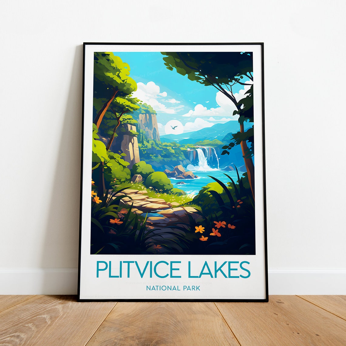 Plitvice Lakes National Park Waterfalls Jungle Retro Travel Poster