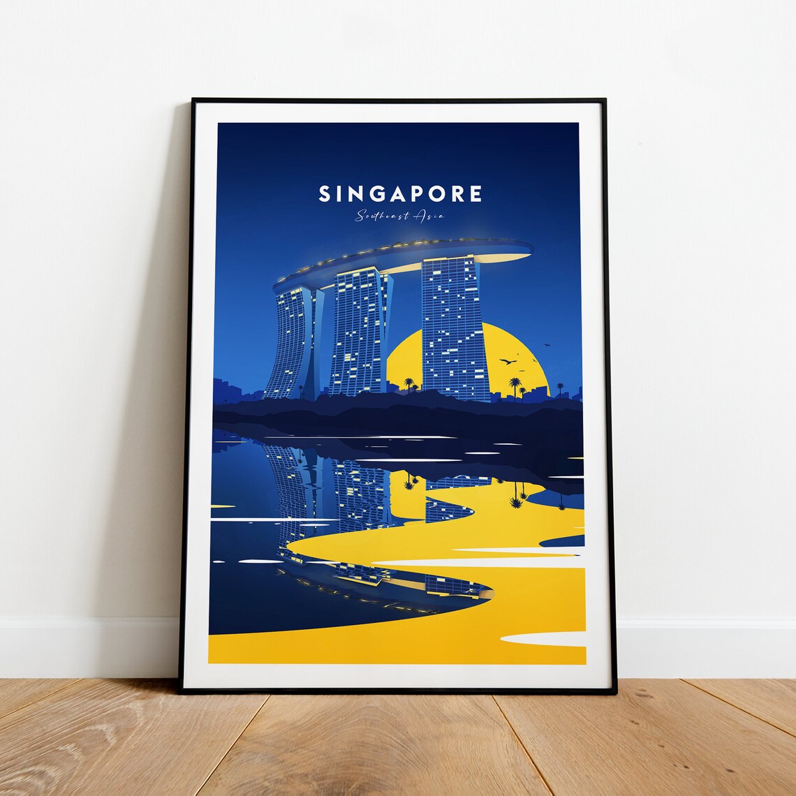 Singapore Marina Bay Sands Night Skyline Golden Lights Poster - Image 2