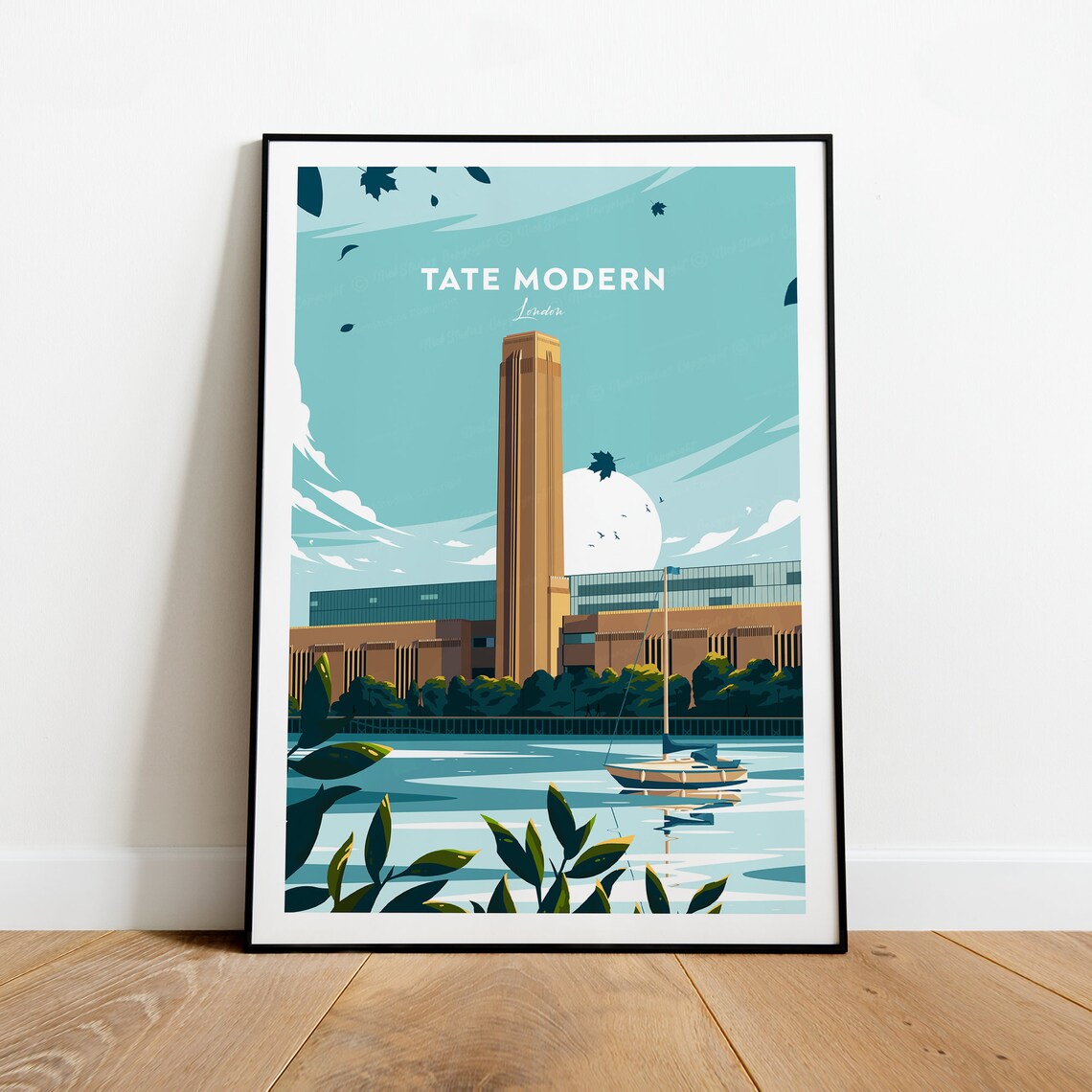 Tate Modern London Thames Riverside Landmark Vintage Travel Poster