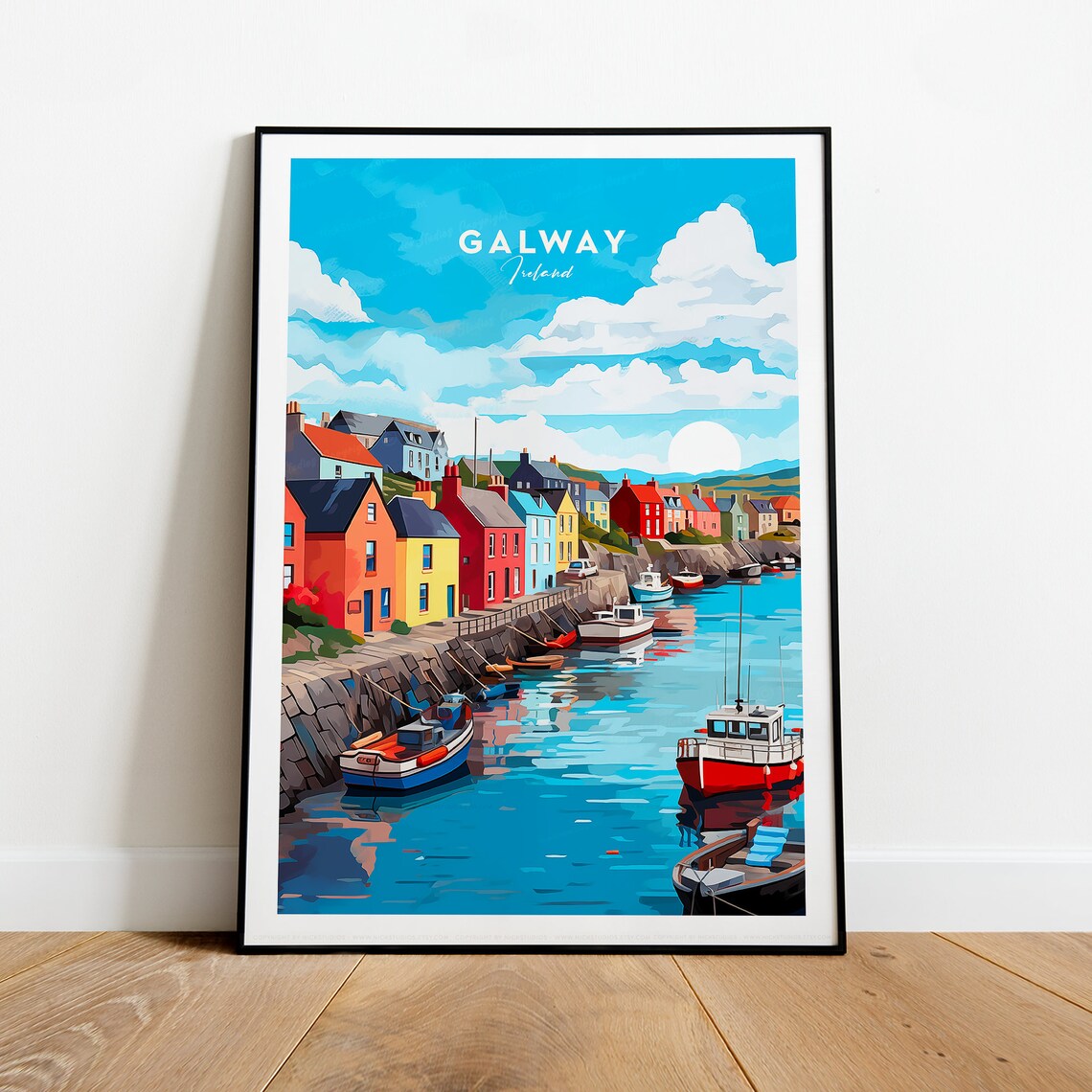 Galway Ireland Colorful Harbor Houses Fishing Boats Travel Poster - Image 2