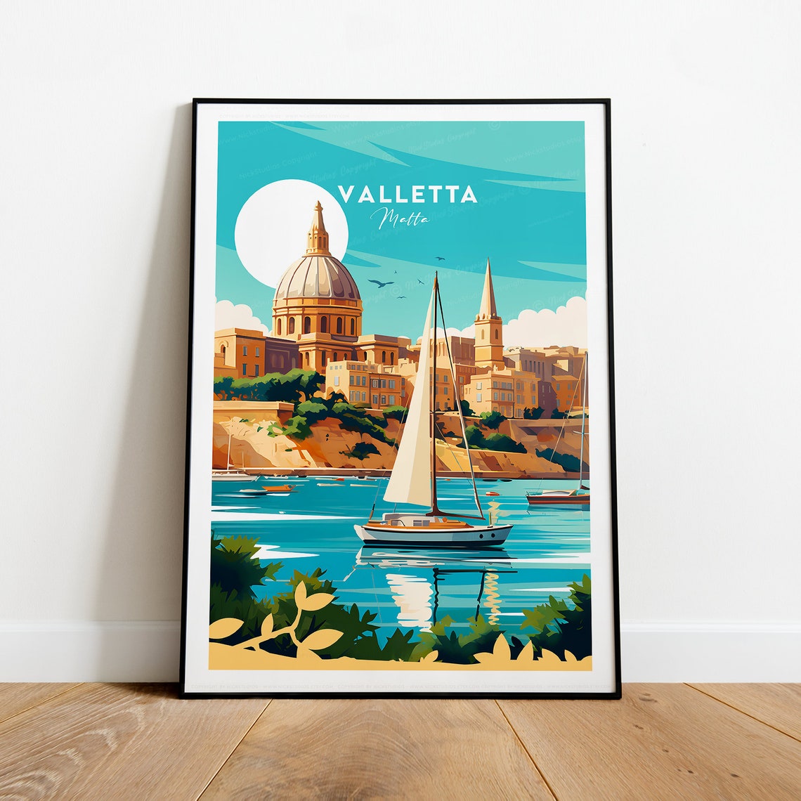 Valletta Malta Harbor Sailboat Baroque City Grand View Travel Poster