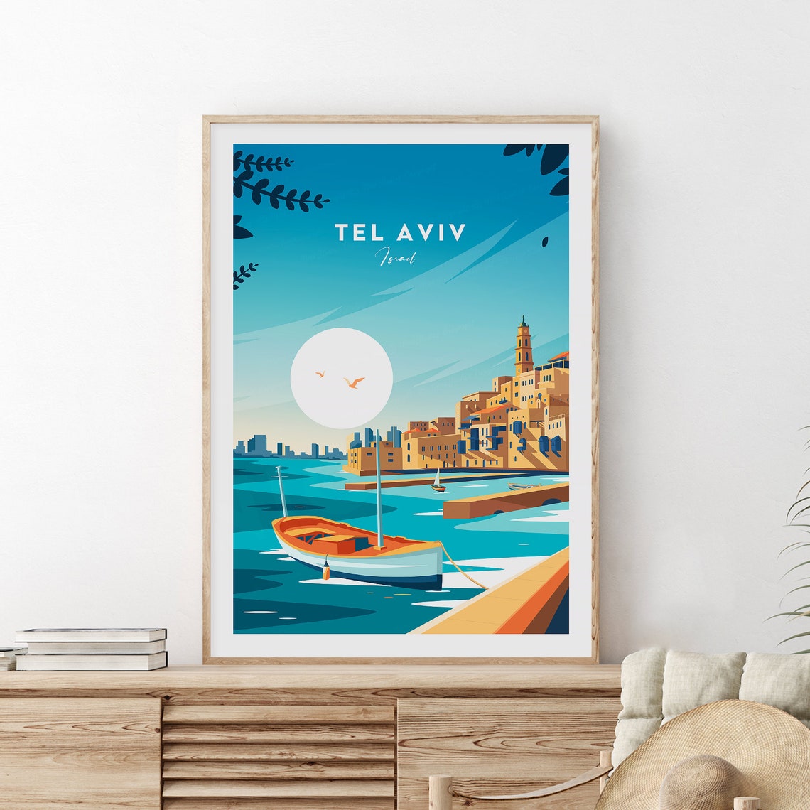 Tel Aviv Israel Old Jaffa Harbour Boat Old Town Travel Poster