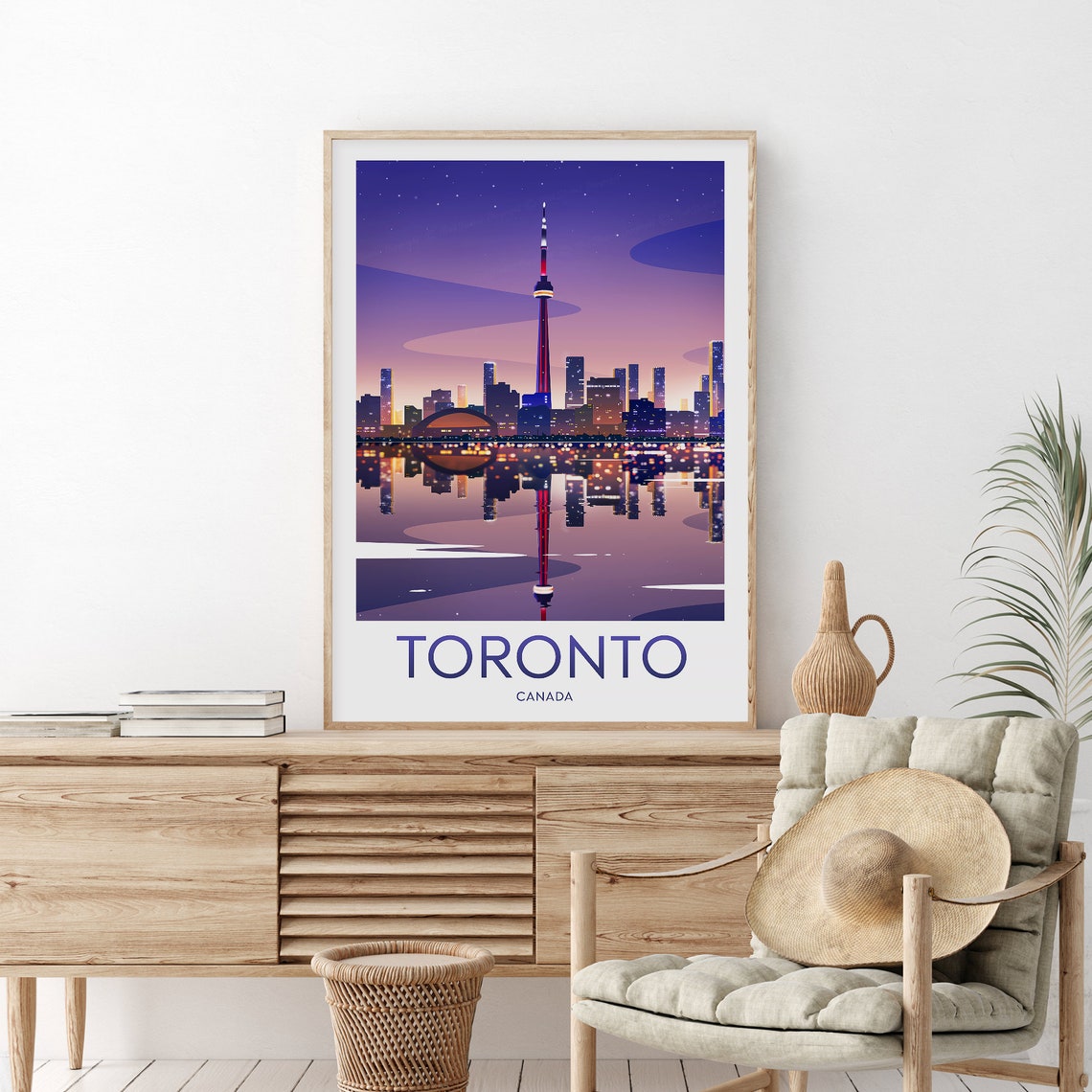 Toronto Canada CN Tower Night Skyline Lights Reflection Travel Poster - Image 2
