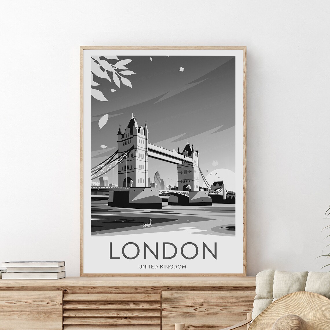 London United Kingdom Tower Bridge Black And White Art Poster - Image 2