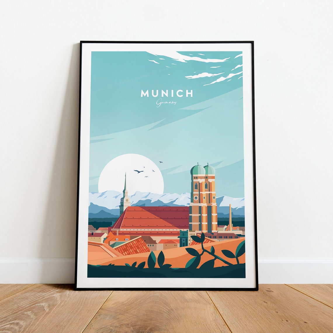 Munich Germany Frauenkirche Twin Domes Alpine Skyline Poster