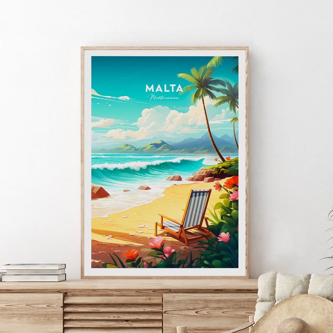Malta Mediterranean Island Golden Beach Palm Paradise Travel Poster - Image 2
