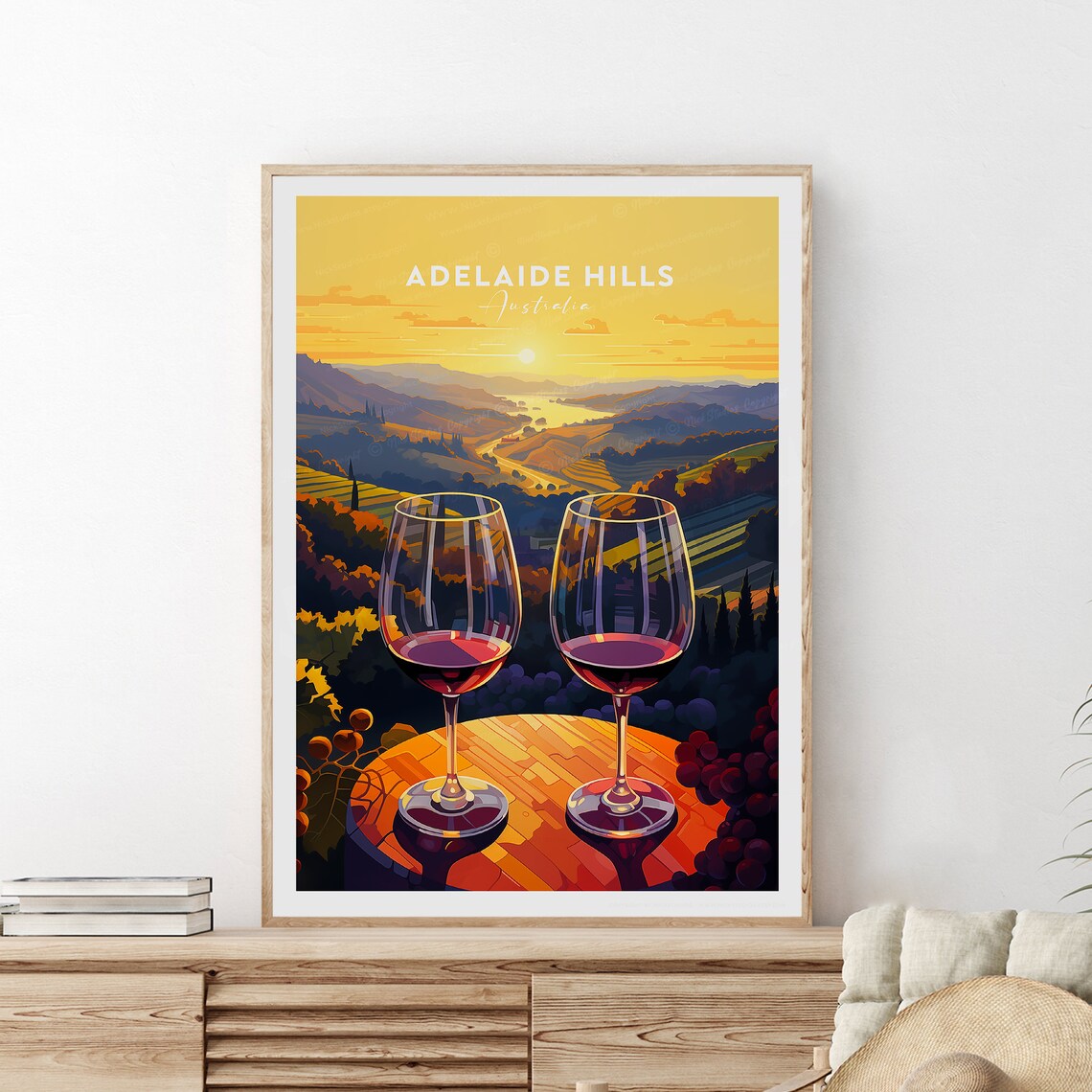 Adelaide Hills Australia Sunset Vineyard Wine Glass View Poster