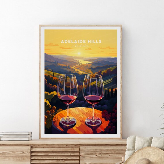 Adelaide Hills Australia Sunset Vineyard Wine Glass View Poster