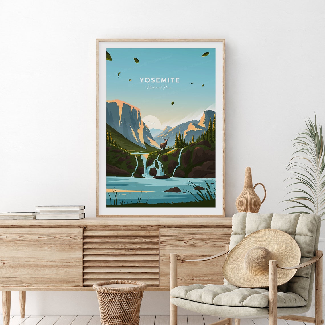 Scenic Yosemite National Park Waterfall Elk Valley Scene Poster