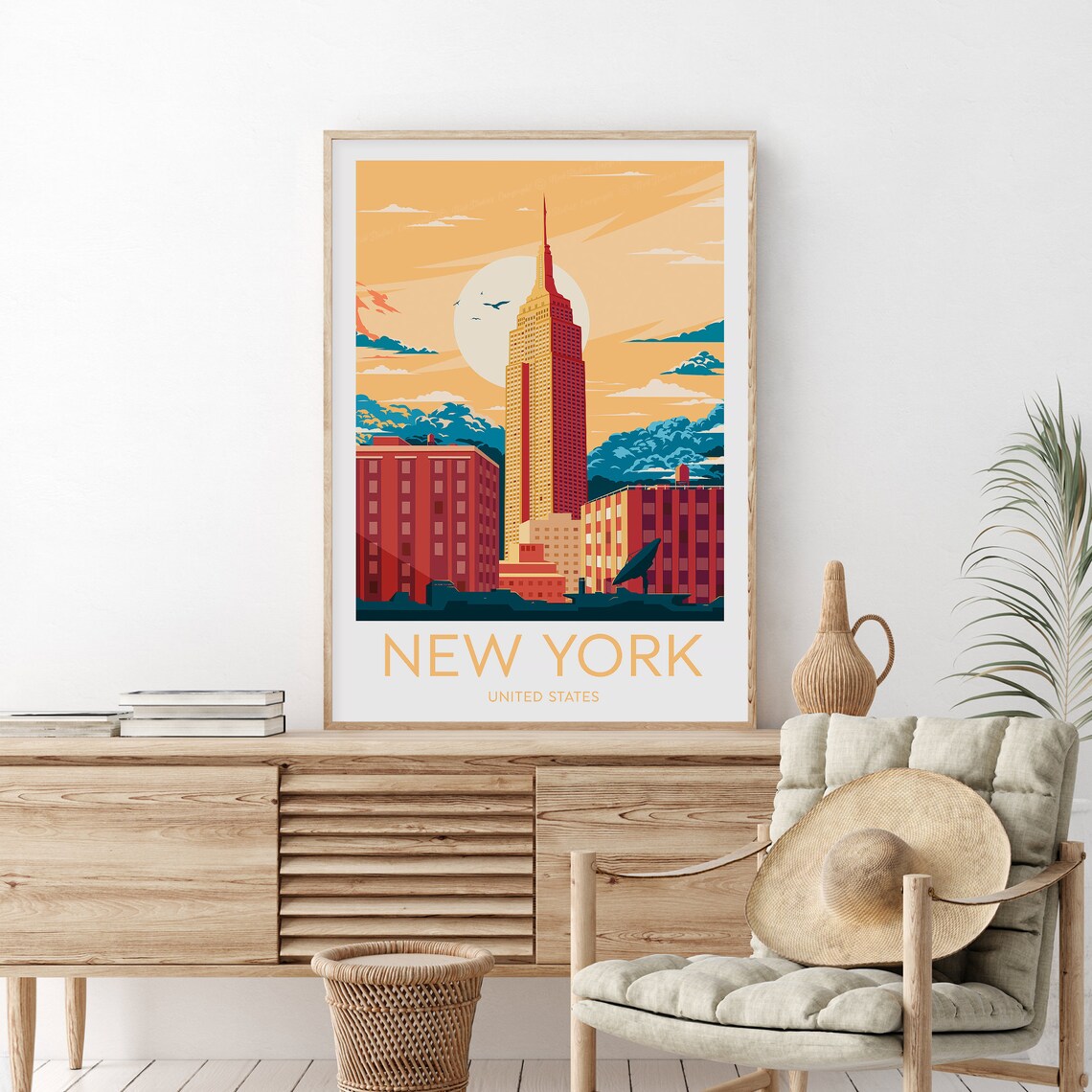 New York City Empire State Building Blazing Sunset Skyline Poster - Image 2
