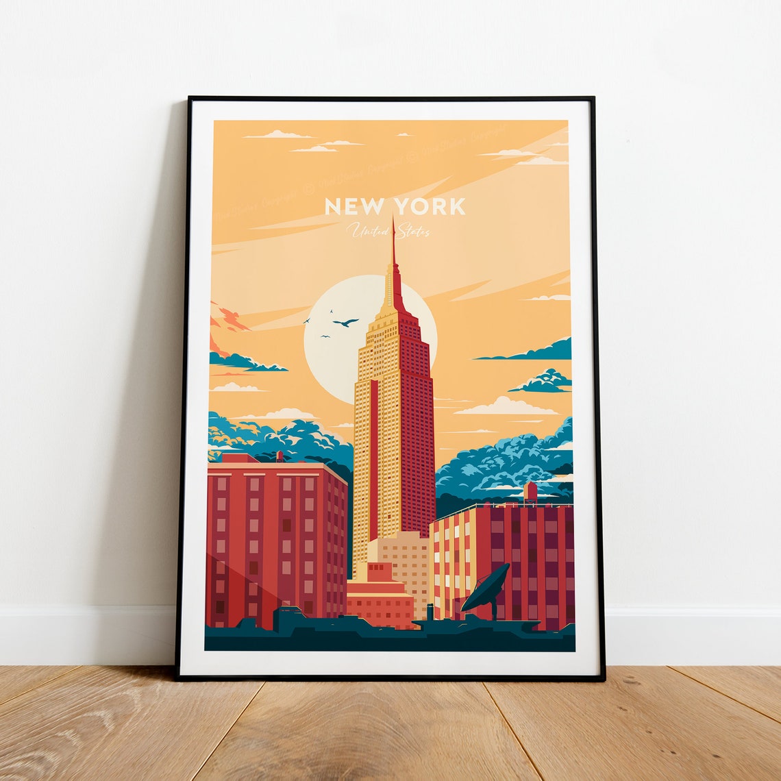 New York Empire State Building Golden Sunset Skyline Travel Poster - Image 2