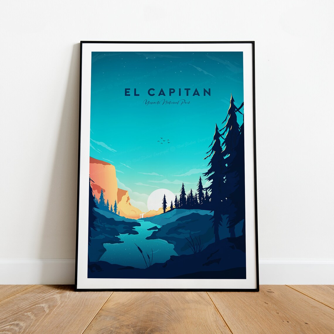 El Capitan Yosemite National Park Sunset Vintage Travel Poster