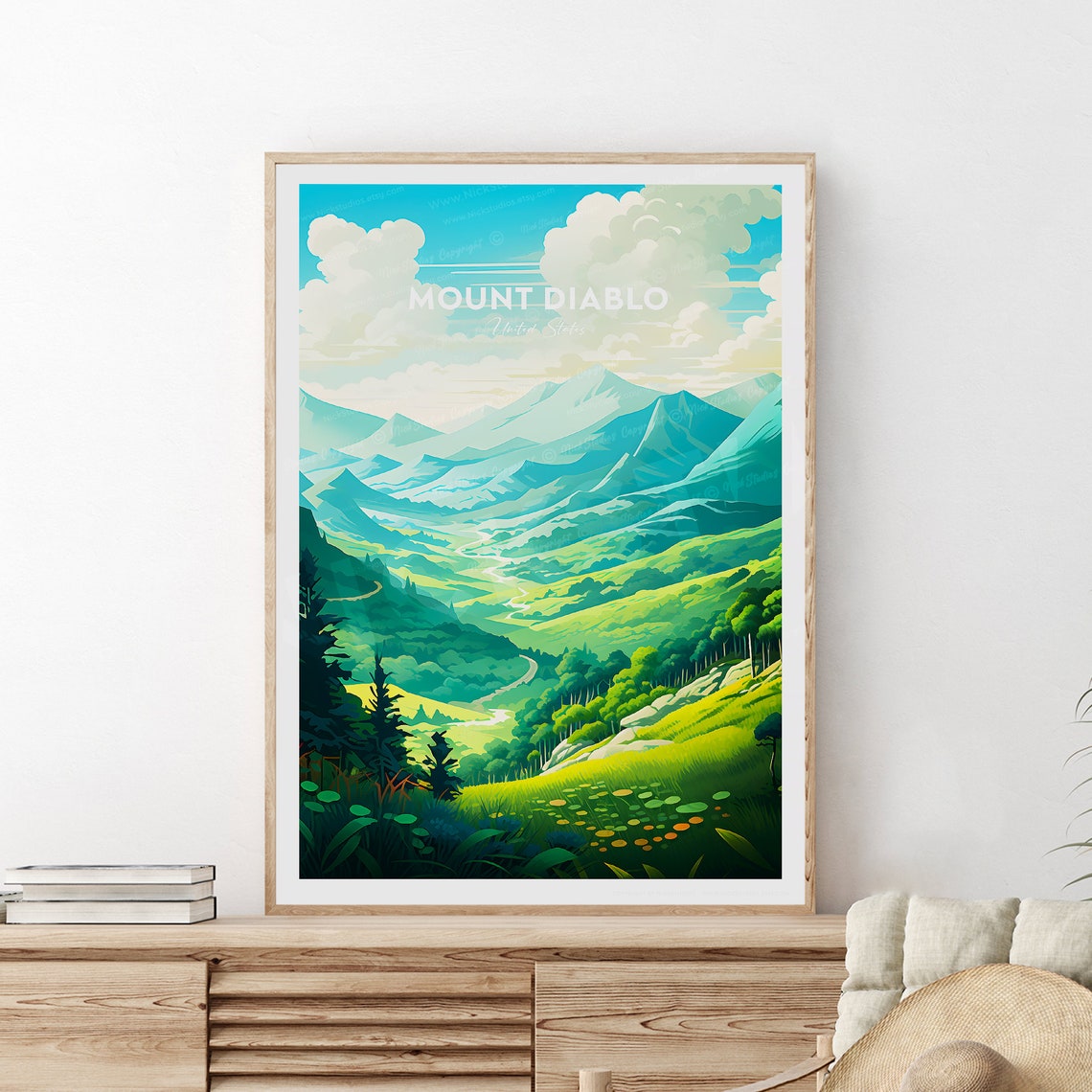 Mount Diablo California Green Valley Mountain Landscape Poster - Image 2