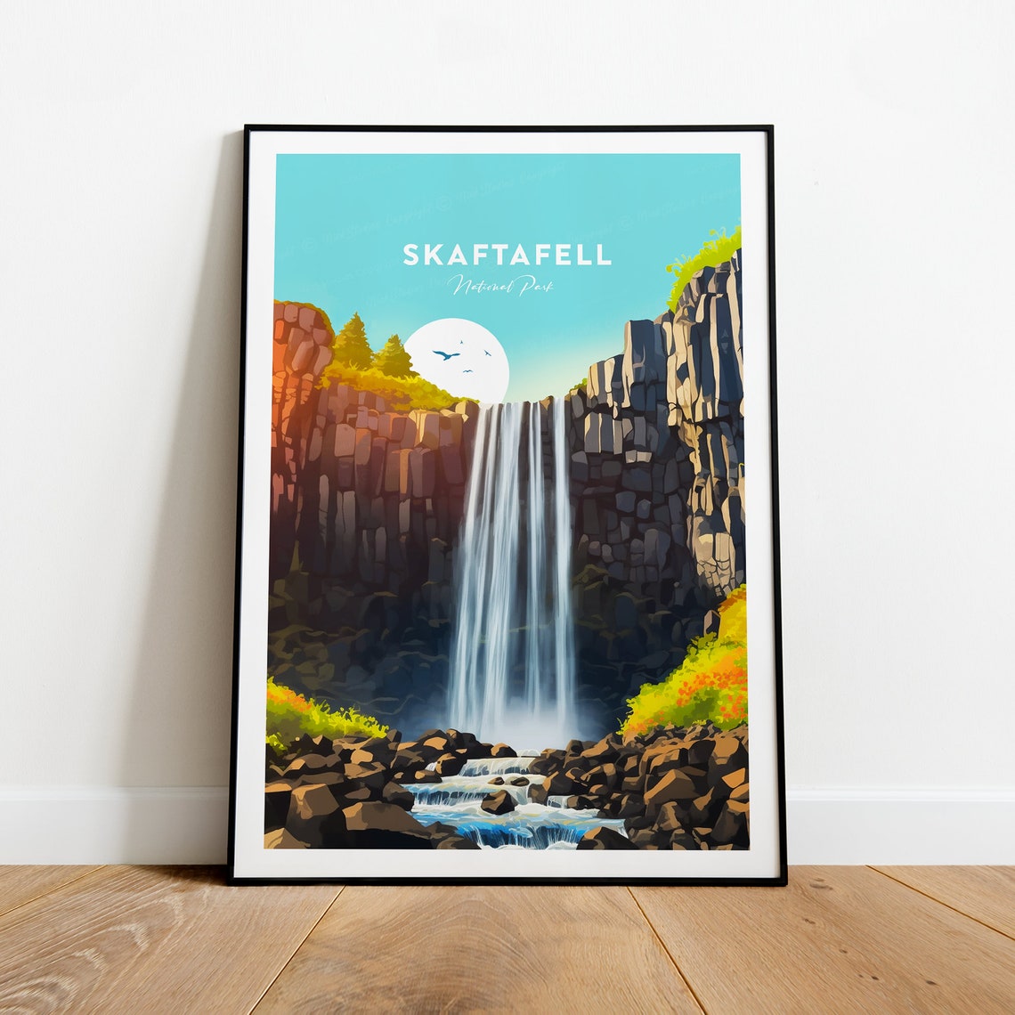 Skaftafell National Park Iceland Waterfall Cliffs Travel Poster - Image 2